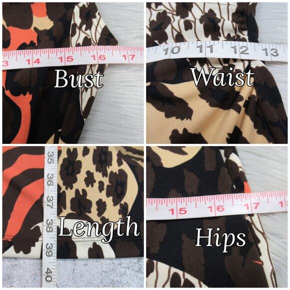 BCBG PARIS Faux-Wrap Surplice Sheath Dress Sleeveless Mixed Animal Print Size PM - Picture 9 of 11